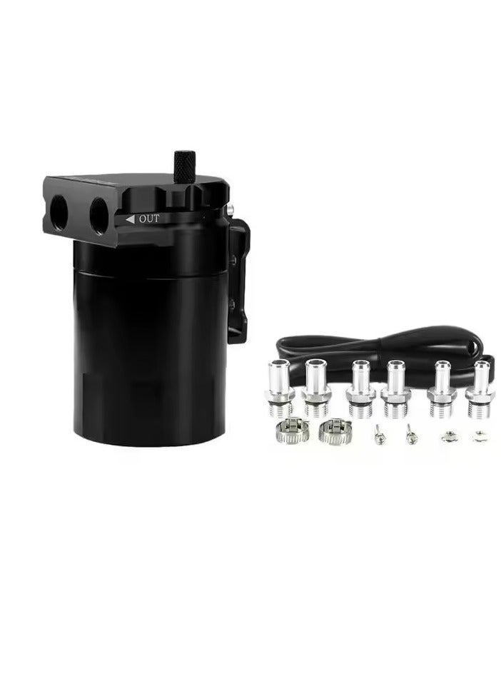 Aluminum Oil CatcAutomobile modification parts oil breather pot, with air filter breather flat head, waste oil recovery pot, baffle oil and gas separation tank oil storage tank, universal oil and ga