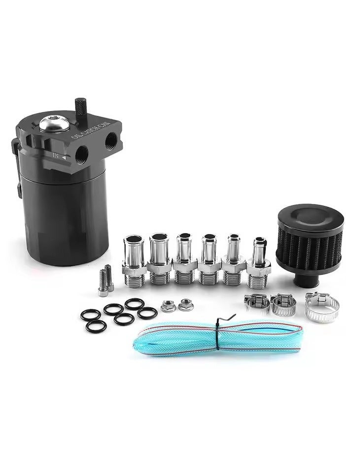 Aluminum Oil CatcAutomobile modification parts oil breather pot, with air filter breather flat head, waste oil recovery pot, baffle oil and gas separation tank oil storage tank, universal oil and ga