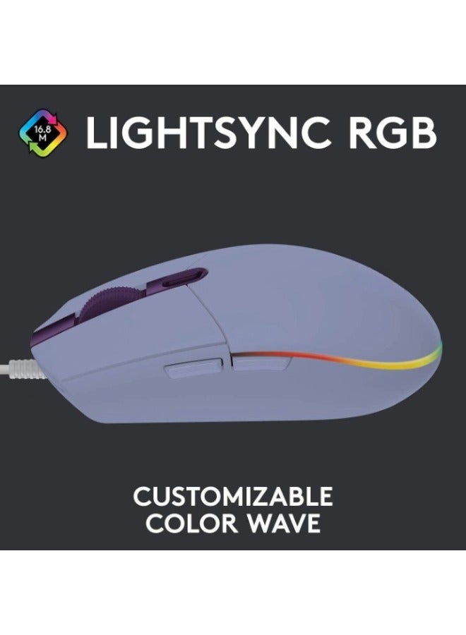 ماوس ألعاب سلكي مزود بمستشعر 8000 نقطة في البوصة، وإضاءة RGB بتقنية LIGHTSYNC، و6 أزرار قابلة للبرمجة، وذاكرة مدمجة، وتخطيط الشاشة، ومتوافق مع أجهزة الكمبيوتر الشخصية وأجهزة ماك - بنفسجي