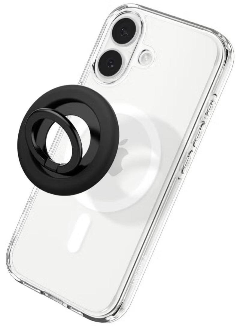 MagFit Magnetic Silicone Phone Ring Grip, 135° Adjustable Foldable Kickstand, Durable Metal Hinge, Compatible with MagSafe & iPhone 12-17 Series, Black Sesame Only, No Brand - Image 3