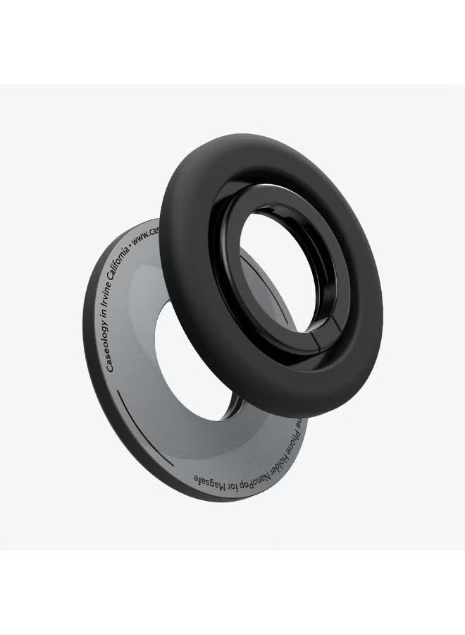MagFit Magnetic Silicone Phone Ring Grip, 135° Adjustable Foldable Kickstand, Durable Metal Hinge, Compatible with MagSafe & iPhone 12-17 Series, Black Sesame Only, No Brand - Image 1