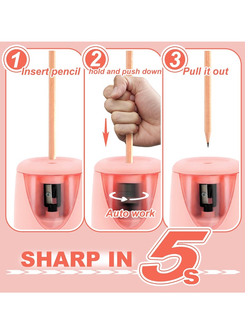 SYOSI Electric Pencil sharpeners for Kids, Small Battery Operated Pencil Sharpener for Colored No.2 HB Pencils 6 to 8mm, USB Powerd Pencil sharpeners for Artist Classroom School Work Office of Pink - Image 2