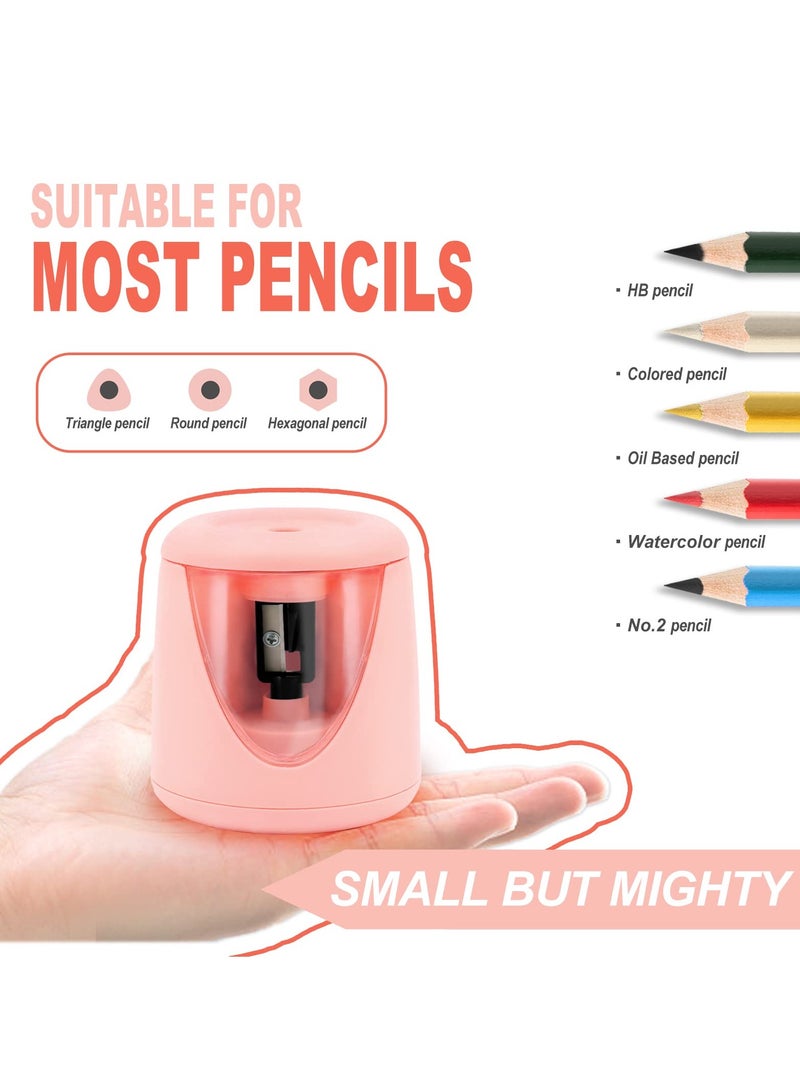 SYOSI Electric Pencil sharpeners for Kids, Small Battery Operated Pencil Sharpener for Colored No.2 HB Pencils 6 to 8mm, USB Powerd Pencil sharpeners for Artist Classroom School Work Office of Pink - Image 3