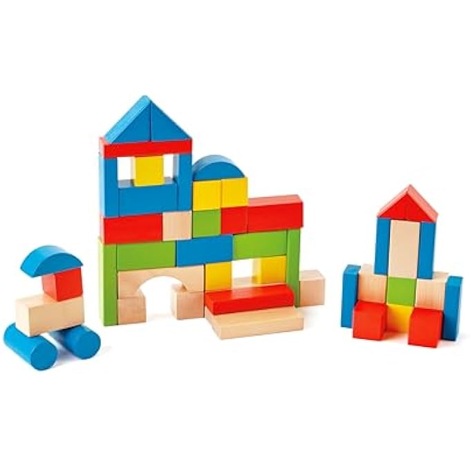 MAPLE BLOCKS | 50-PIECE WOODEN BUILDING BLOCK SET FOR CREATIVE PLAY AND LEARNING | ASSORTED SS AND COLORS WOODEN TOY | S SORTING & STACKING TOY - Image 1