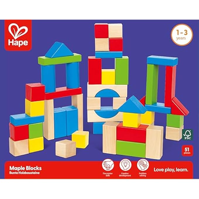 MAPLE BLOCKS | 50-PIECE WOODEN BUILDING BLOCK SET FOR CREATIVE PLAY AND LEARNING | ASSORTED SS AND COLORS WOODEN TOY | S SORTING & STACKING TOY - Image 5