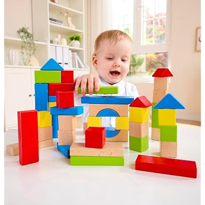 MAPLE BLOCKS | 50-PIECE WOODEN BUILDING BLOCK SET FOR CREATIVE PLAY AND LEARNING | ASSORTED SS AND COLORS WOODEN TOY | S SORTING & STACKING TOY - Image 2