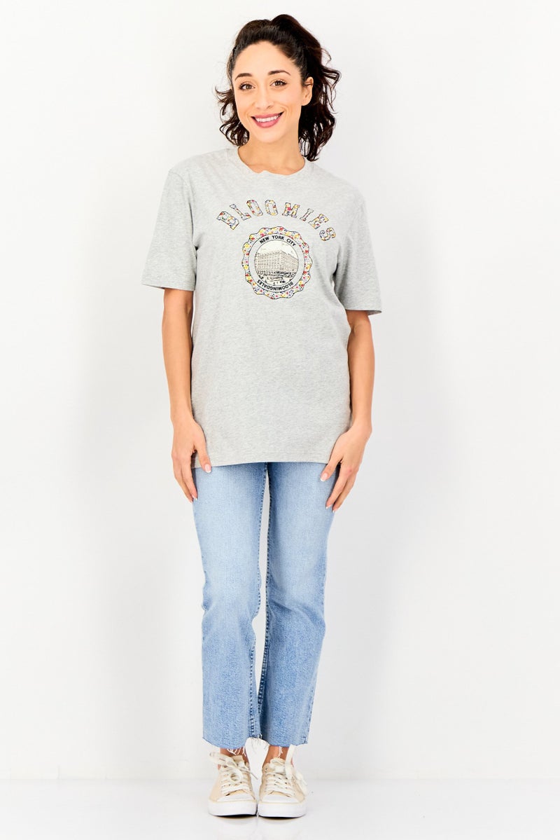 Bloomies Women Crew Neck Short Sleeve Graphic Print T-Shirt, Grey - Image 2
