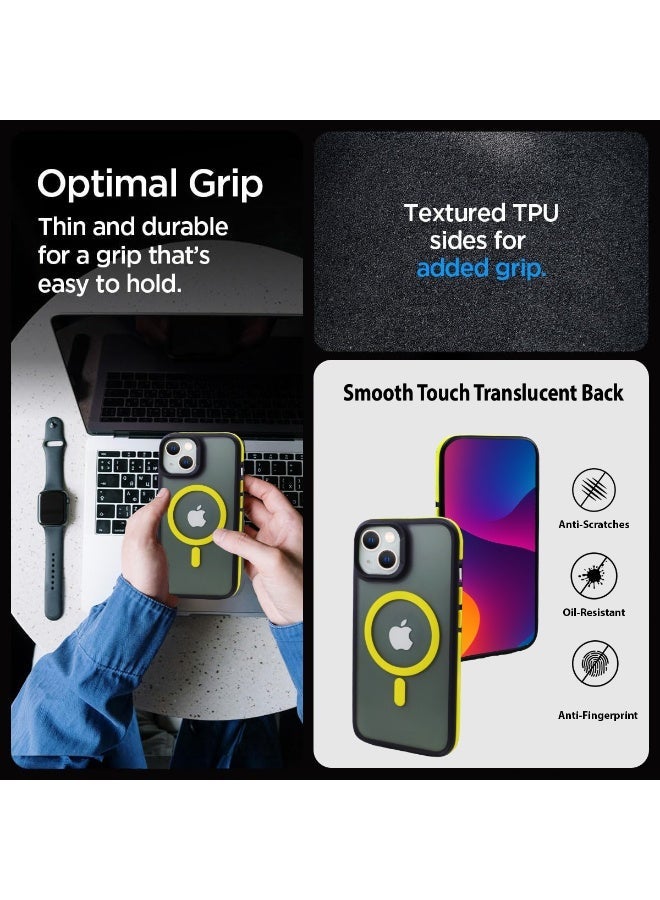 زاديوس - جراب هاتف متوافق مع ايفون 14 - مقاوم للصدمات باللون الأسود غير اللامع مع لمسات صفراء متوافق مع الشواحن اللاسلكية - Image 3