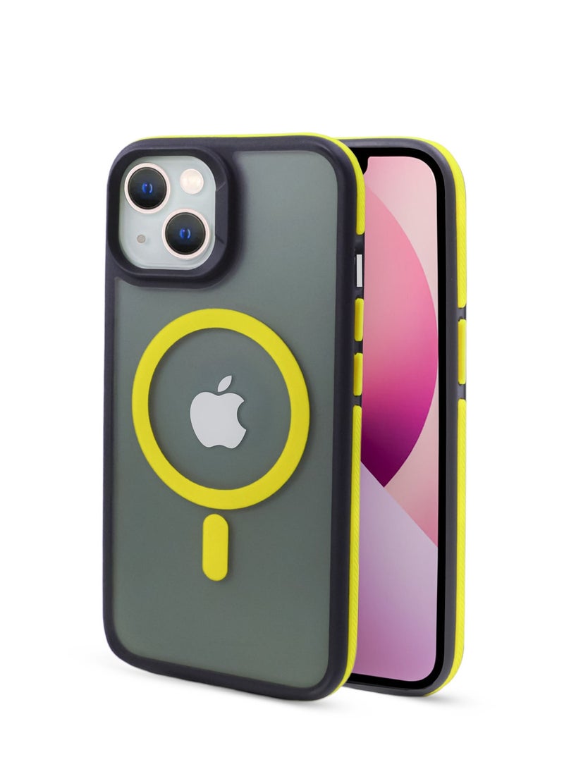 زاديوس - جراب هاتف متوافق مع ايفون 14 - مقاوم للصدمات باللون الأسود غير اللامع مع لمسات صفراء متوافق مع الشواحن اللاسلكية - Image 1