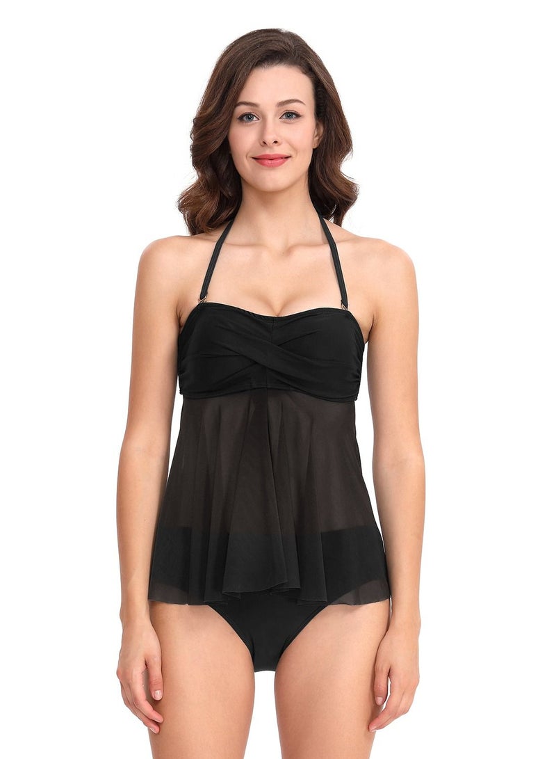 Loquat Black solid color swimsuit split type halterneck swimsuit lady bikini - Image 1