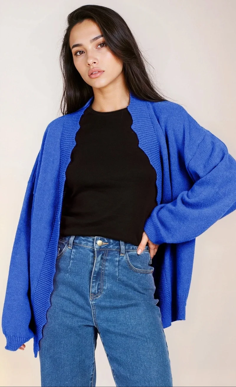 Blue Knit Scallop Cardigan