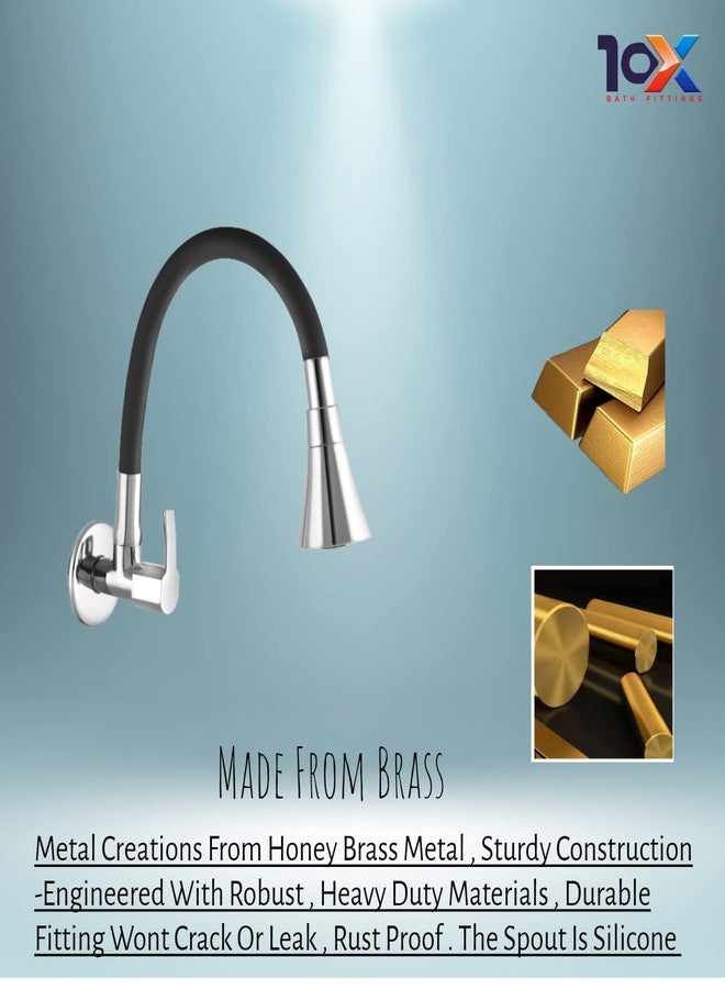 10X Brass Sink Tap for Kitchen SF-90551 Wall Mount Chrome Plate Black Flexible Revolving Spout - Image 4
