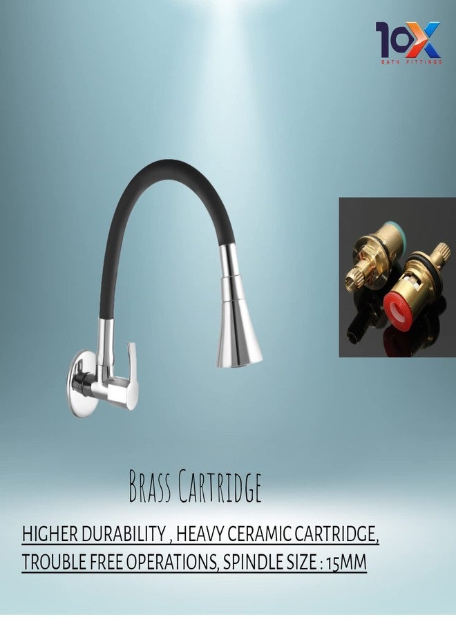 10X Brass Sink Tap for Kitchen SF-90551 Wall Mount Chrome Plate Black Flexible Revolving Spout - Image 3