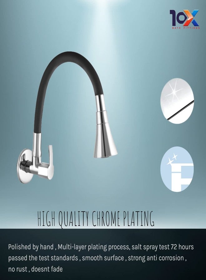10X Brass Sink Tap for Kitchen SF-90551 Wall Mount Chrome Plate Black Flexible Revolving Spout - Image 5