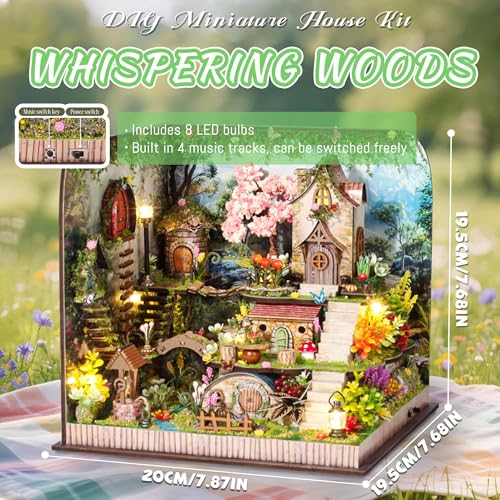 Kisoy DIY Miniature House Kit Tiny House Kit with Furniture and LED Light for Adults and Teens DIY Mini House Craft Kit DecorationsGifts for Family and FriendsWhispering Woods - Image 5