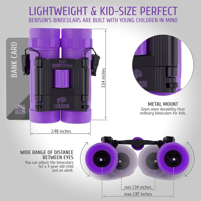 Scotar BeBison Binoculars for Kids and Adults - 8x21 High Resolution Real Optics - Compact Folding Shockproof Kids Binoculars for Bird Watching - Spy Games - Outdoor Play for Boys and Girls - Image 5