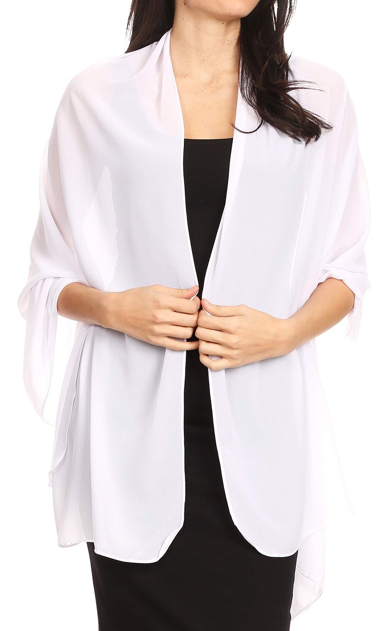 Sakkas 18225 - Jona Women Soft Sheer Chiffon Bridal Wedding Evening Scarf Shawl Wrap Stole - White - 7029 - Image 1