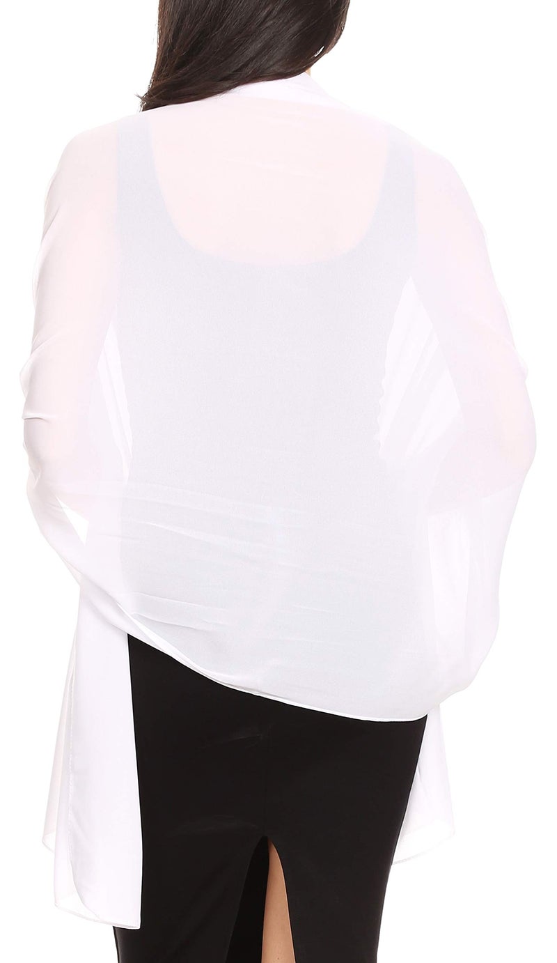 Sakkas 18225 - Jona Women Soft Sheer Chiffon Bridal Wedding Evening Scarf Shawl Wrap Stole - White - 7029 - Image 2