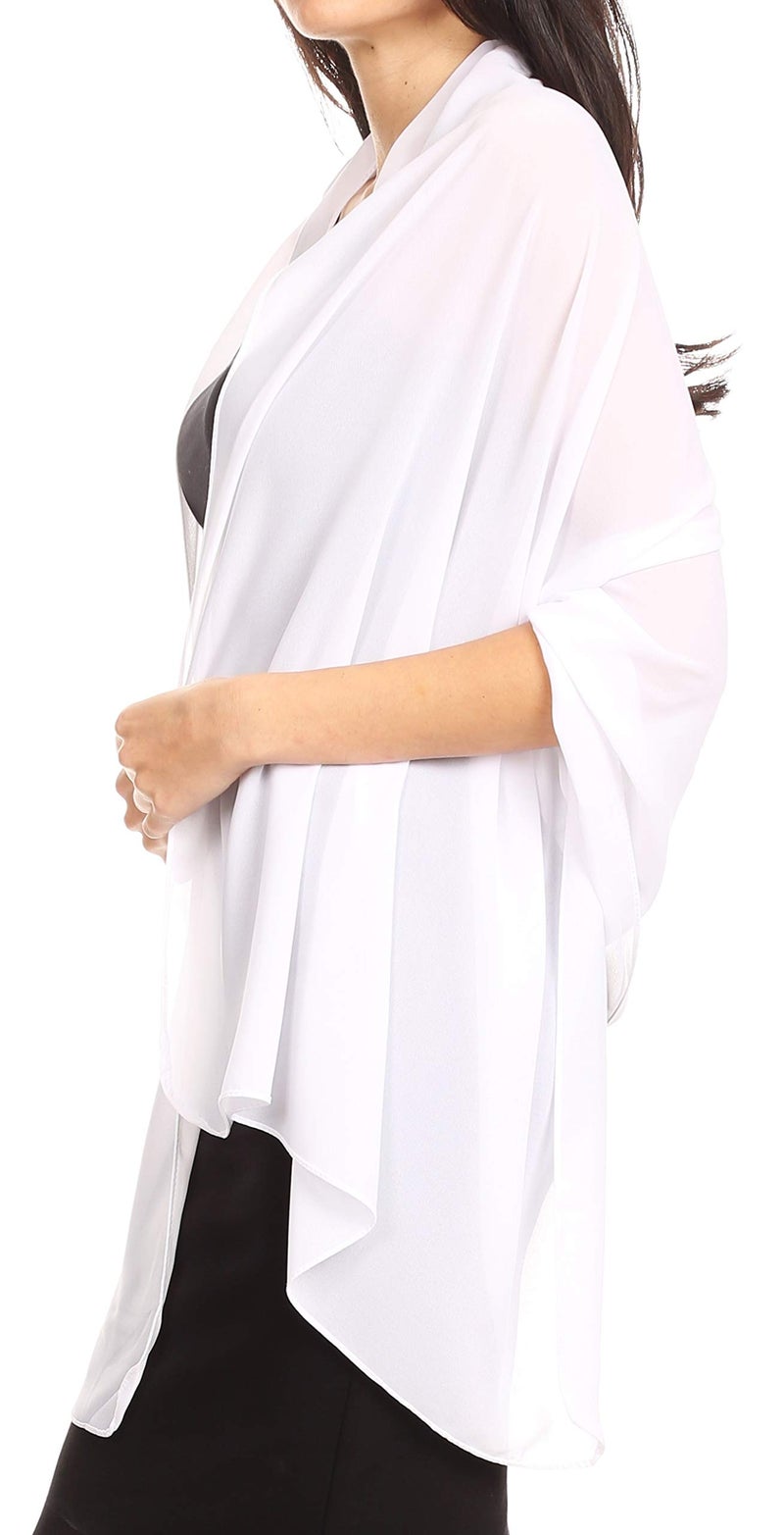 Sakkas 18225 - Jona Women Soft Sheer Chiffon Bridal Wedding Evening Scarf Shawl Wrap Stole - White - 7029 - Image 3
