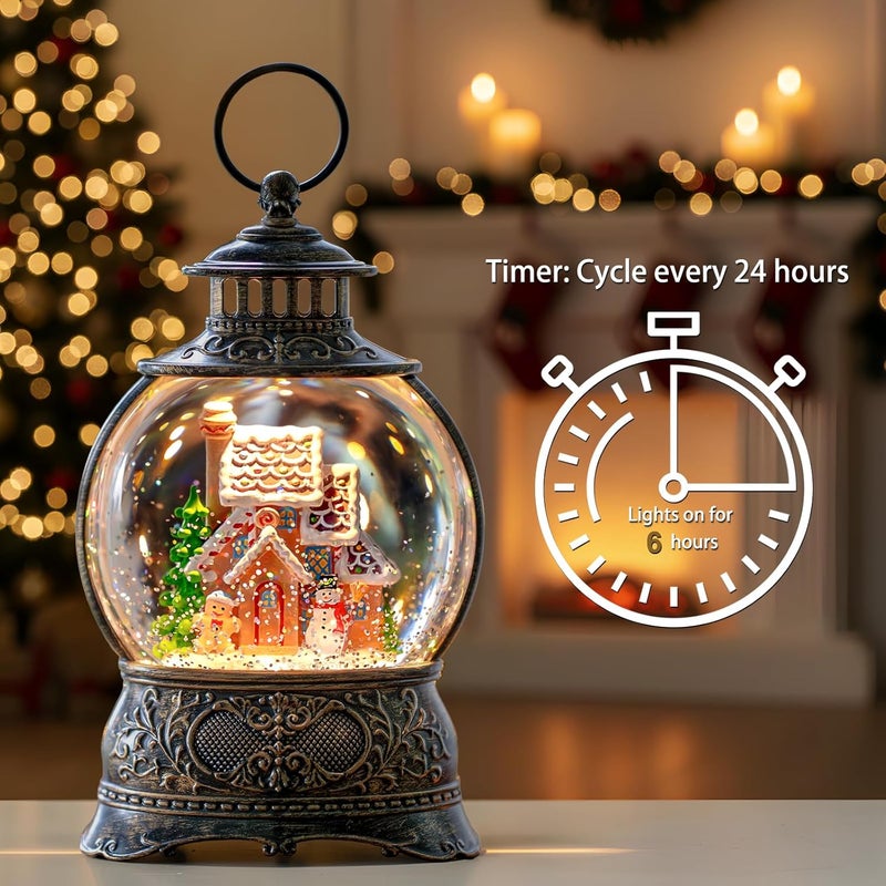 ZQQLITE Christmas Snow Globes Christmas Water Lantern with Gingerbread Man & Snowman, Music & 6H Timer, USB Lined/Battery Operated Lighted Lanterns for Xmas Festival Decoration Gifts - Image 2