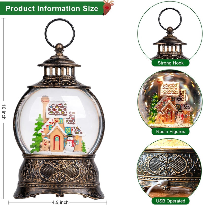 ZQQLITE Christmas Snow Globes Christmas Water Lantern with Gingerbread Man & Snowman, Music & 6H Timer, USB Lined/Battery Operated Lighted Lanterns for Xmas Festival Decoration Gifts - Image 5
