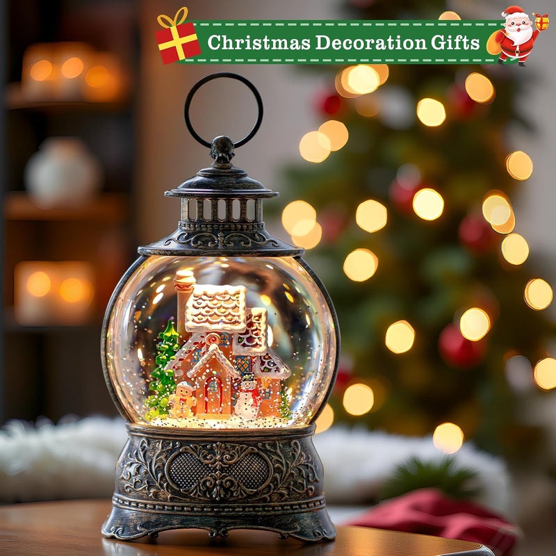 ZQQLITE Christmas Snow Globes Christmas Water Lantern with Gingerbread Man & Snowman, Music & 6H Timer, USB Lined/Battery Operated Lighted Lanterns for Xmas Festival Decoration Gifts - Image 4