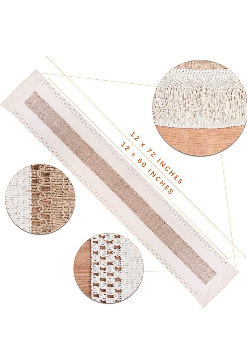 Macrame Table Runners Natural Burlap Table Runner, Modern Farmhouse Decor Rustic Woven Cotton Crochet Lace, for Bohemian Wedding Bridal Home Farmhouse Dining Table Decor 12 x 72 Inch  - Image 2