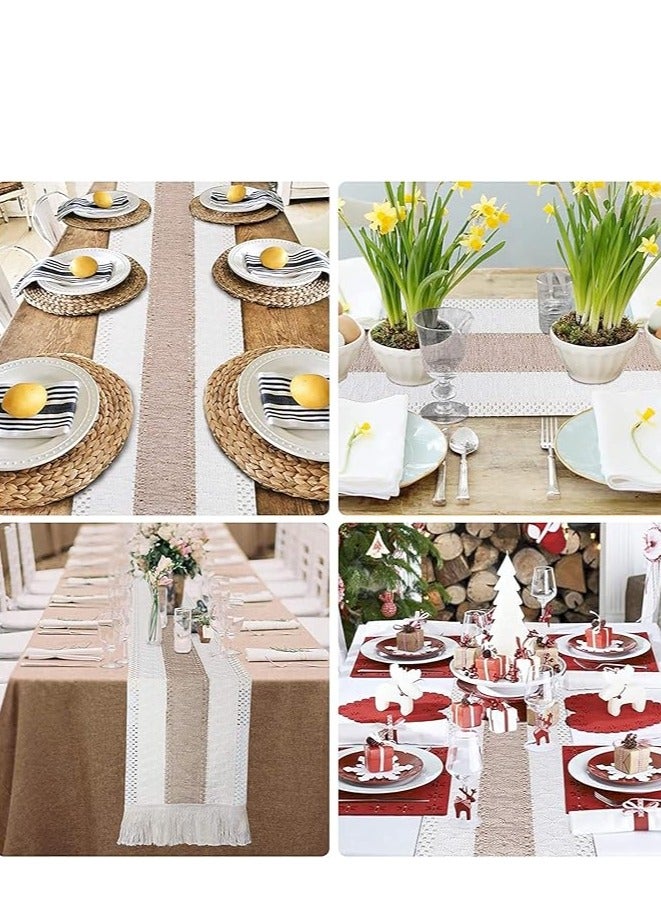 Macrame Table Runners Natural Burlap Table Runner, Modern Farmhouse Decor Rustic Woven Cotton Crochet Lace, for Bohemian Wedding Bridal Home Farmhouse Dining Table Decor 12 x 72 Inch  - Image 5