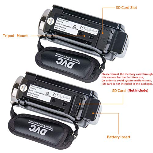 kicteck Video Camera Camcorder Digital YouTube Vlogging Camera Recorder kicteck Full HD 1080P 15FPS 24MP 3.0 Inch 270 Degree Rotation LCD 16X Digital Zoom Camcorder with 2 Batteries(604s) Black - Image 3