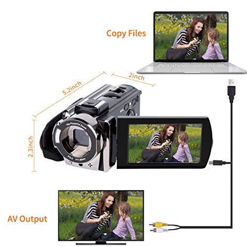 kicteck Video Camera Camcorder Digital YouTube Vlogging Camera Recorder kicteck Full HD 1080P 15FPS 24MP 3.0 Inch 270 Degree Rotation LCD 16X Digital Zoom Camcorder with 2 Batteries(604s) Black - Image 4