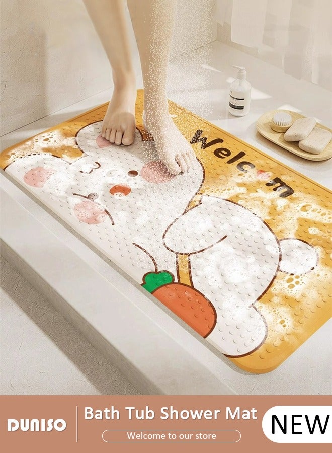 DUNISO Rabbit Parttern Anti Slip Bathroom Mat Shower Mat Waterproof Mat Foot Massage Mat With Drain Holes And Suction Cups 40*70cm Bath Mat For Tub, Toilet And Bathroom Floors-Yellow - Image 1