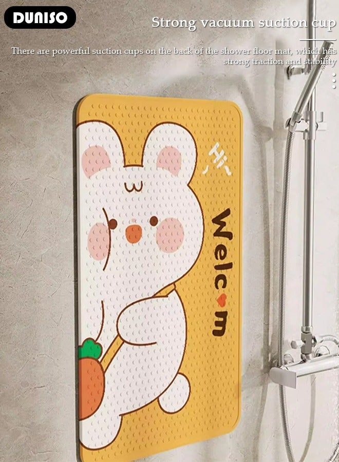 DUNISO Rabbit Parttern Anti Slip Bathroom Mat Shower Mat Waterproof Mat Foot Massage Mat With Drain Holes And Suction Cups 40*70cm Bath Mat For Tub, Toilet And Bathroom Floors-Yellow - Image 4