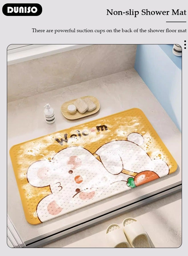 DUNISO Rabbit Parttern Anti Slip Bathroom Mat Shower Mat Waterproof Mat Foot Massage Mat With Drain Holes And Suction Cups 40*70cm Bath Mat For Tub, Toilet And Bathroom Floors-Yellow - Image 5