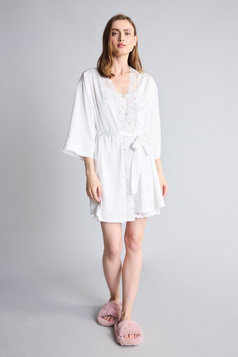 DeFacto White Woman Regular Fit Wrap Neck Satin White Robe Casual - Image 3