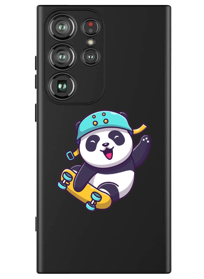 Theodor غطاء سليم واقي من السيليكون السائل مع حماية كاملة للجسم ضد الخدوش وصدمات لهاتف سامسونج جالاكسي S24 ألترا (أسود) - باندا متزلج - Image 1