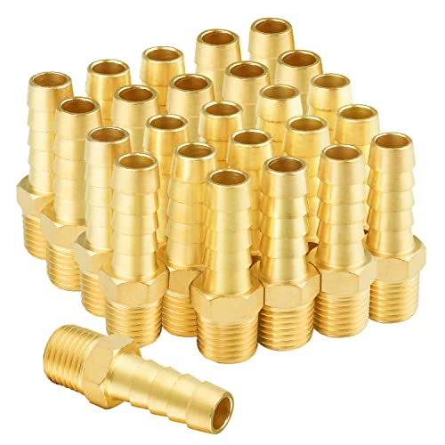 SUNGATOR سنجاتور 25 حزمة 1/4" NPT إلى 3/8" تركيبات خرطوم، تركيبات خرطوم هواء نحاسية، محول خيط ذكر 3/8" بارب إلى 1/4" NPT، مجموعة موصل إصلاح خط هواء نحاسية لضاغط الهواء، الغاز، ورشة السيارات - Image 1