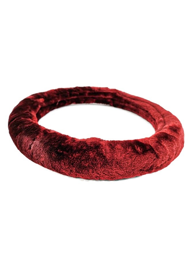 Car Steering Wheel Cover Sheepskin Fur Wool Medium Red - Image 1