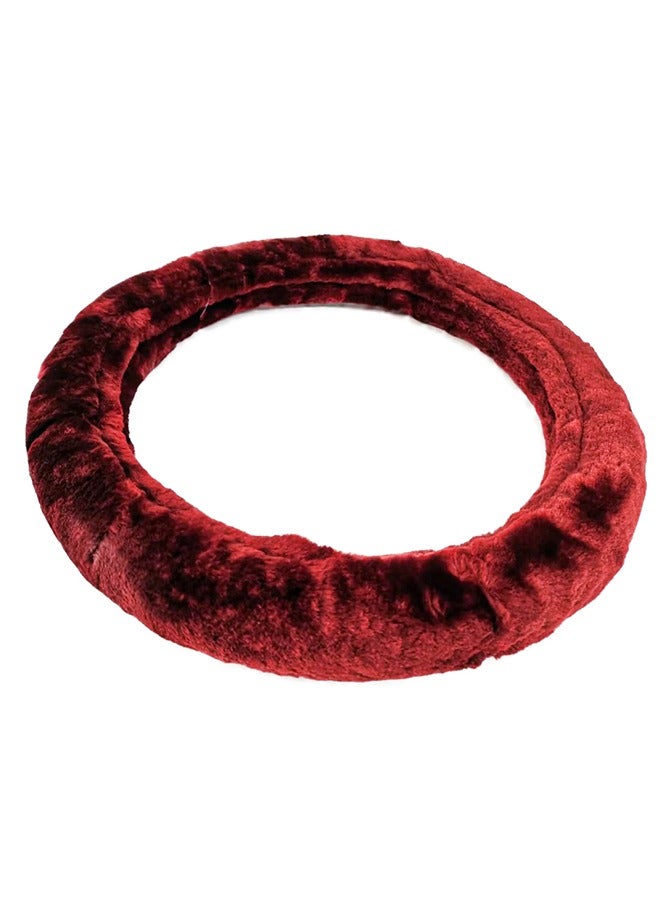 Car Steering Wheel Cover Sheepskin Fur Wool Medium Red - Image 2
