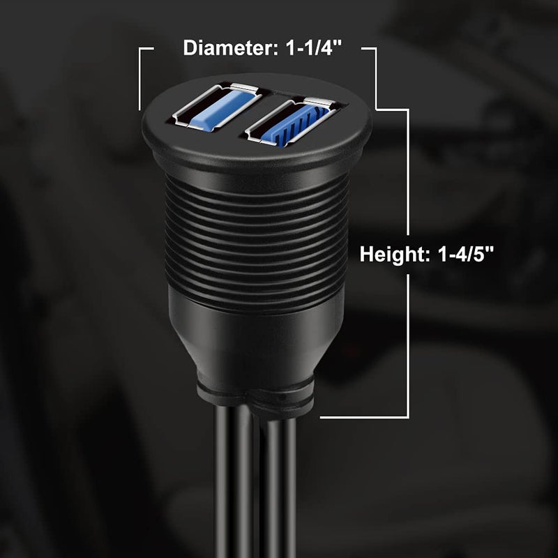 BATIGE 2 Ports Dual USB 3.0 Male to USB 3.0 Female AUX Flush Mount Car Mount Extension Cable for Car Truck Boat Motorcycle Dashboard Panel -3ft - Image 1