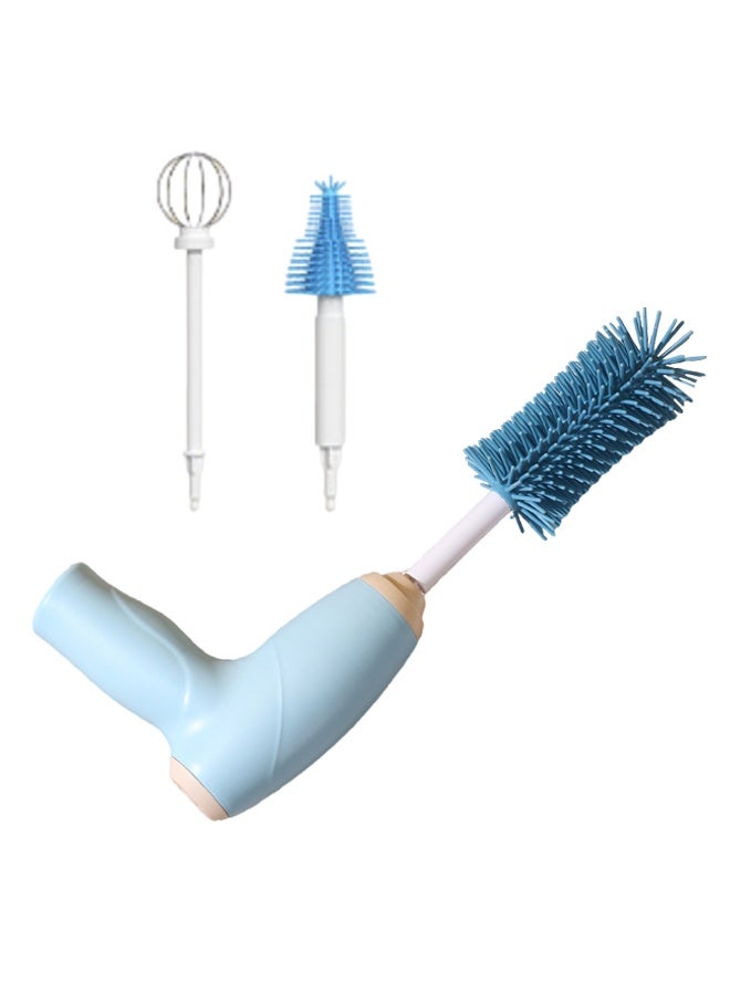 Electric Baby Bottle Brush with 360° Rotating Head, Rechargeable Cordless Silicone Baby Bottle Brush Kit Including Nipple Brush, Electric Bottle Brush, Egg Scrambler, Blue - Image 1