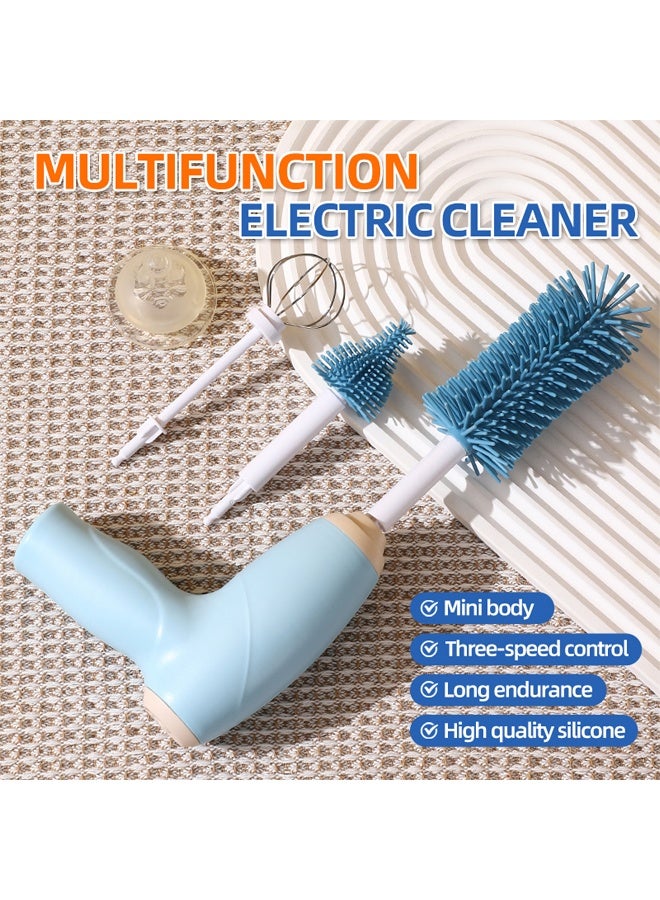 Electric Baby Bottle Brush with 360° Rotating Head, Rechargeable Cordless Silicone Baby Bottle Brush Kit Including Nipple Brush, Electric Bottle Brush, Egg Scrambler, Blue - Image 3