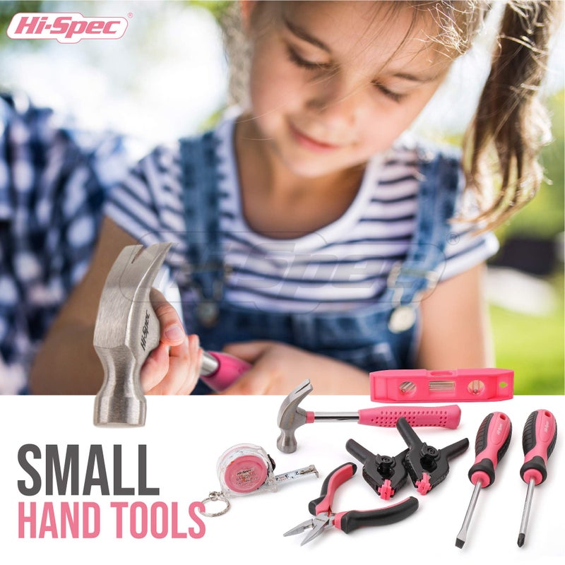 Hi-Spec 18pc Pink Kids Tool Kit Set & Child Size Tool Bag. Real Kit for DIY Building, Woodwork & Construction - Image 5