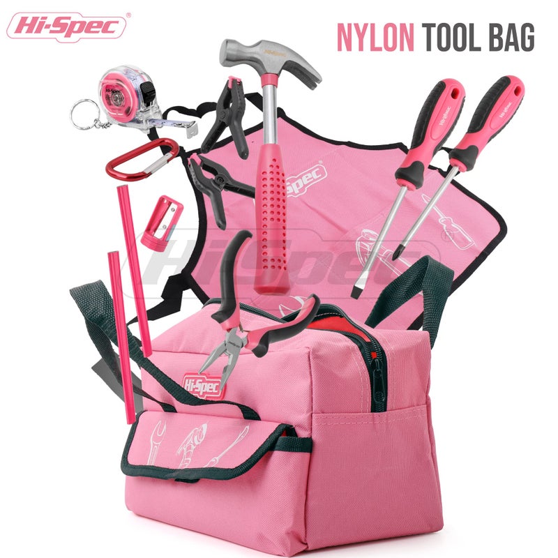 Hi-Spec 18pc Pink Kids Tool Kit Set & Child Size Tool Bag. Real Kit for DIY Building, Woodwork & Construction - Image 4