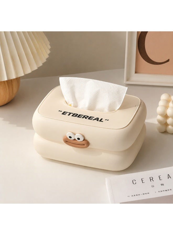Cute Tissue Box Cover with Cartoon Face – Modern Decorative Napkin Holder for Home, Office & Bedroom – Pearl Ivory - Image 2
