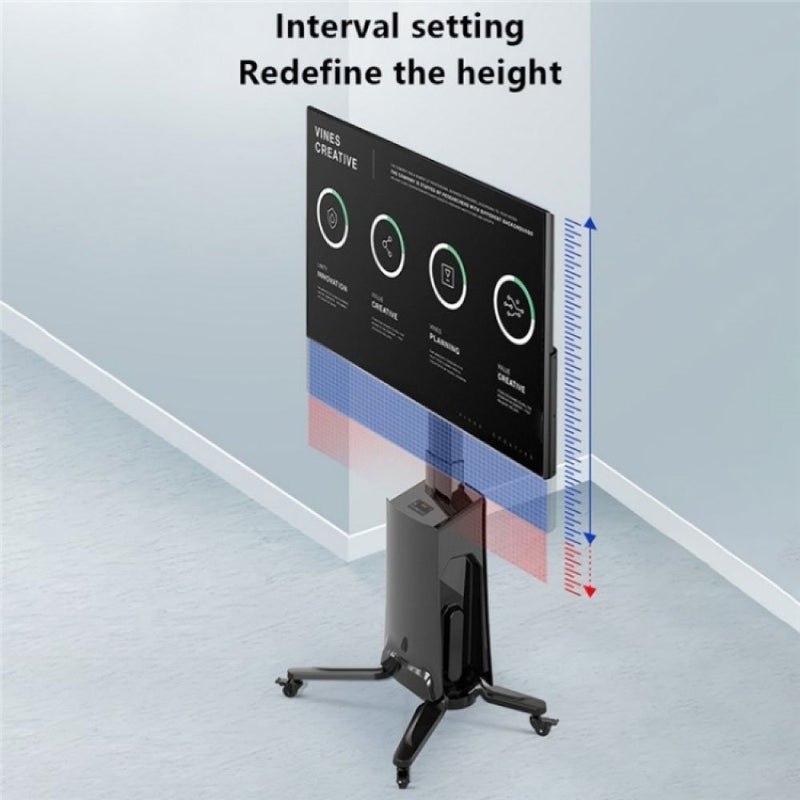 ان بي ايرجونوميك حامل تلفزيون أرضي آلي  لتلفزيونات 55–85 بوصة، يتحمل حتى 45.5 كجم، قابل لتعديل الارتفاع من 1200–1500 مم، VESA  600×400 مم، حامل تلفزيون متنقل مزود بعجلات، أسود  | G85 - Image 3