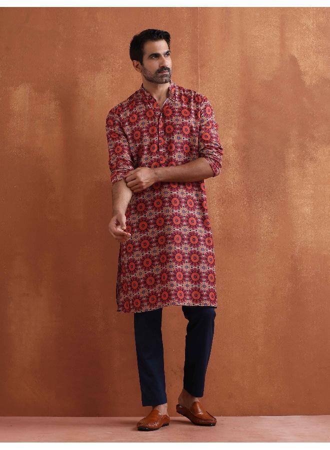 trueBrowns Men's Beige Printed Kurta - Image 1