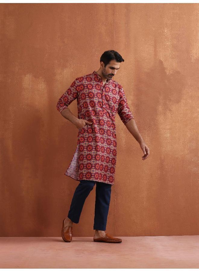 trueBrowns Men's Beige Printed Kurta - Image 2