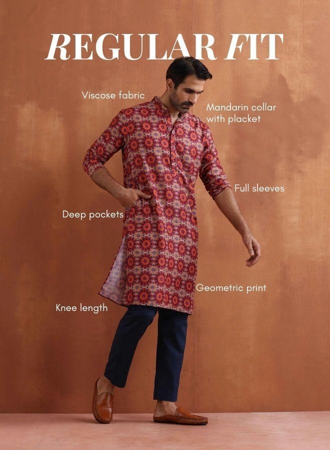 trueBrowns Men's Beige Printed Kurta - Image 4