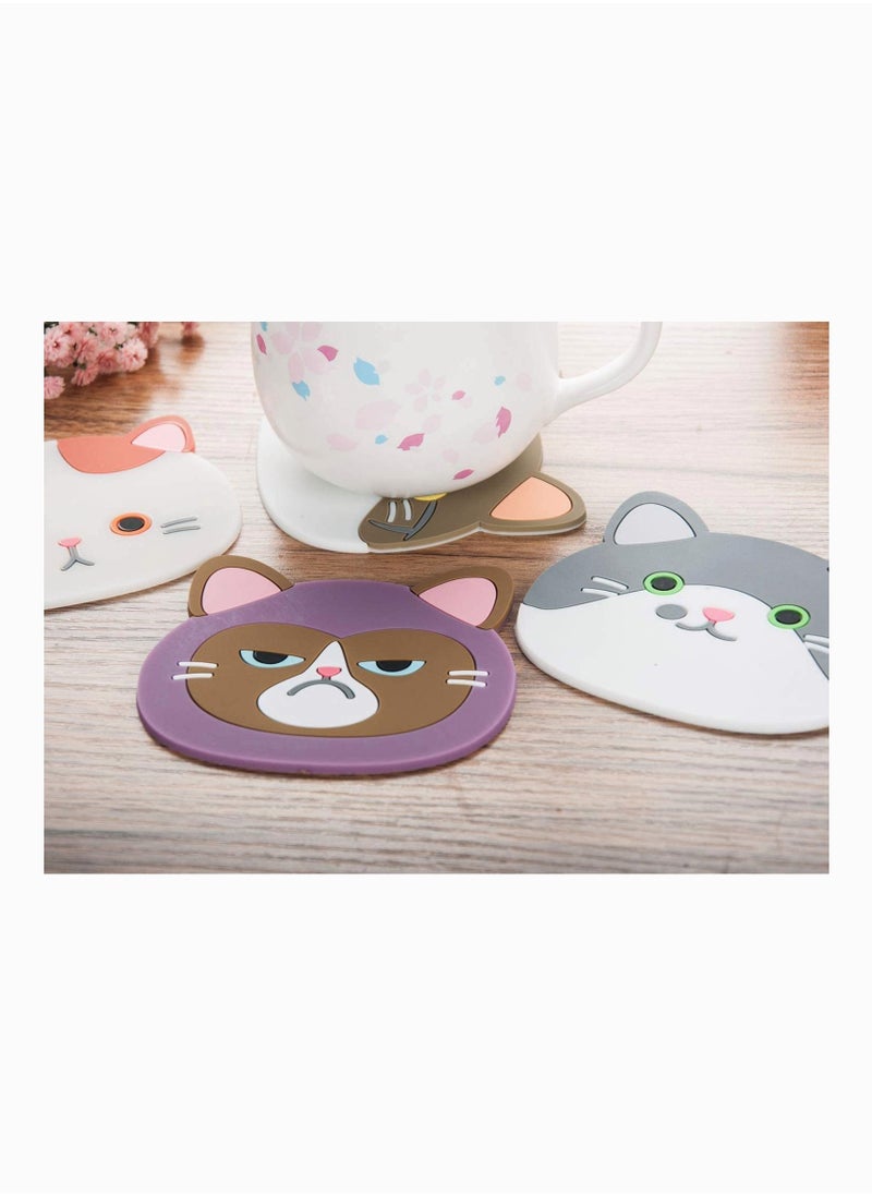 Y&D - Cup Mat, Qute Cat Silicone Rubber Coaster Any Table Type for Glass Tea- Best Housewarming Beverage, Drink, Home House Kitchen Decor Wedding Registry Gift Idea Size Drinking Glasses, 6Pcs - Image 1