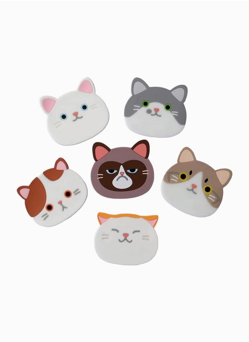 Y&D - Cup Mat, Qute Cat Silicone Rubber Coaster Any Table Type for Glass Tea- Best Housewarming Beverage, Drink, Home House Kitchen Decor Wedding Registry Gift Idea Size Drinking Glasses, 6Pcs - Image 1